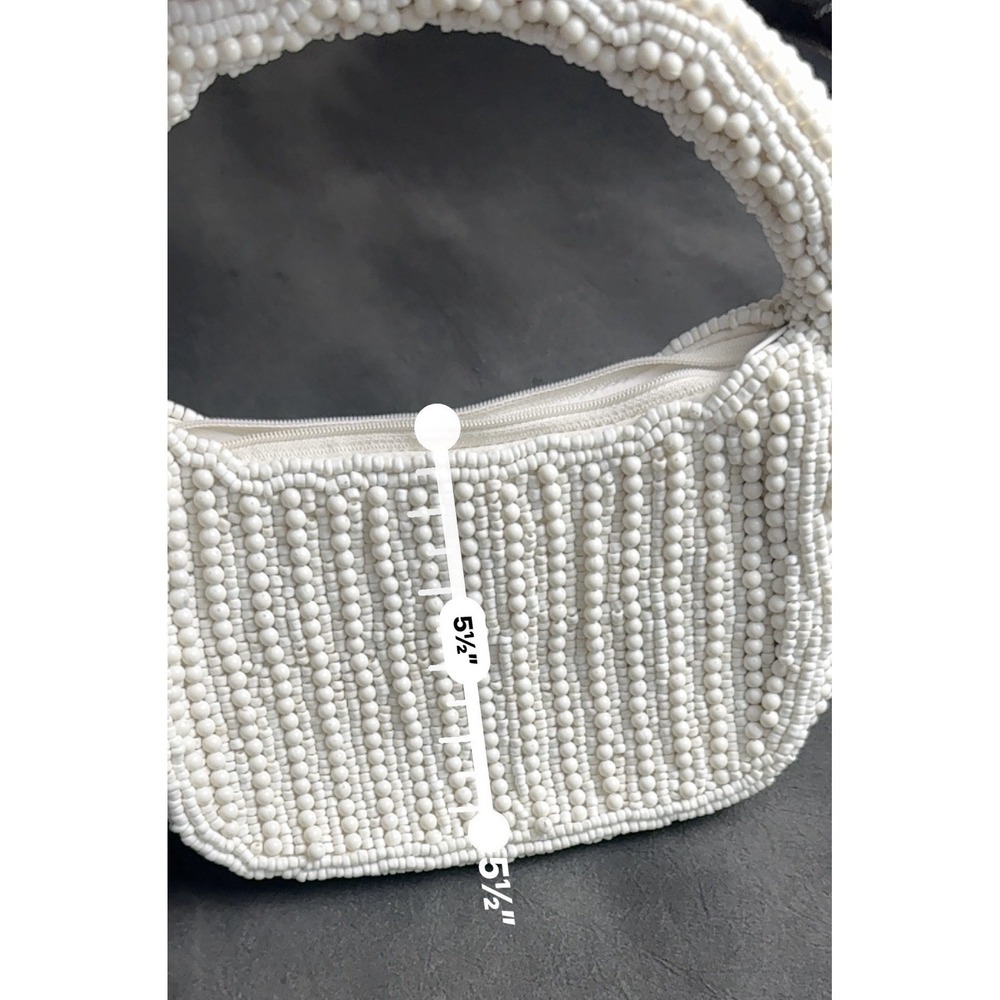 Antik Kraft White Beaded Handbag Mini Hobo Bag Bridal Coquette Y2K Boho Chic - Picture 8 of 10